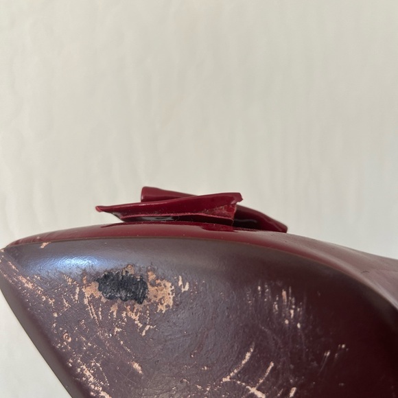 SOLD - Oxblood Red Coach Patent Leather Bow Heels - Picture 12 of 15